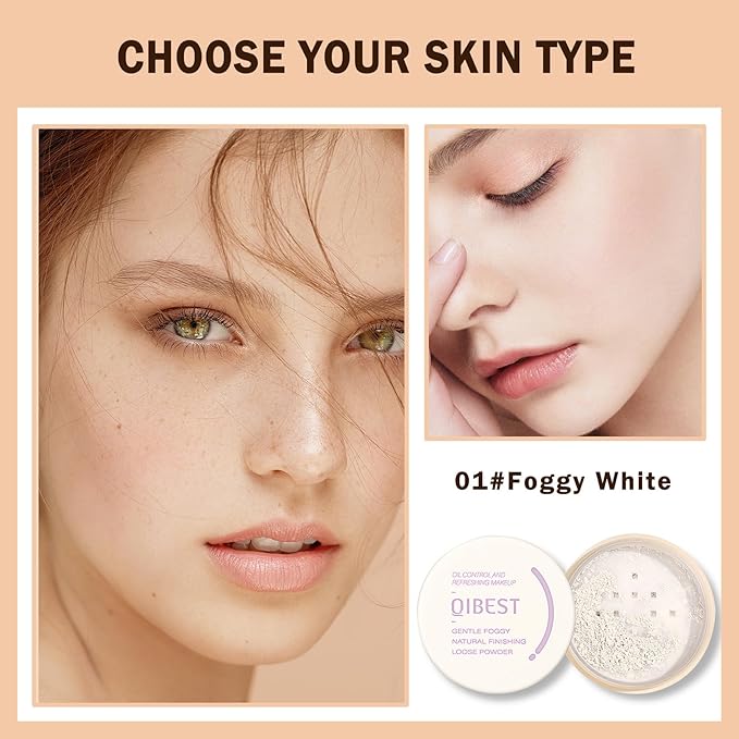 Setting Powder Loose Face Powder Lightweight Soft Smooth Brighten Minimizes Pores Long Lasting Oil Control Loose Powder Makeup For Matte Flawless Finish 01#Foggy White-BrightBean Baby