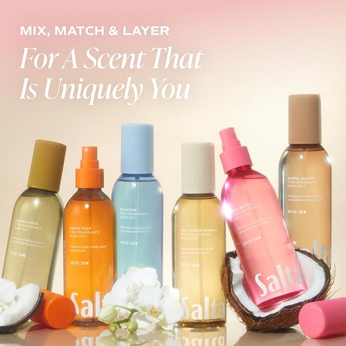 Saltair Body Mist 2 Pack - Fine Fragrance, Lightweight Body Spray Mist with Santal Bloom Scent. Long Lasting Perfume Mist. 2x 8oz Bottles-BrightBean Baby