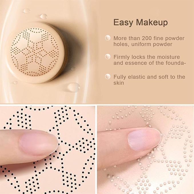 Mushroom Head Air Cushion CC Cream Foundation, Beauty Cream Exo Too BB Cream, Moisturizing, Long Lasting, Matte Concealer, Light Weight, WaterProof Liquid Foundation with 2PCS Mushroom Head-BrightBean Baby