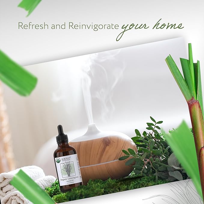HBNO Organic Lemongrass Essential Oil - Huge 4 oz (120ml) Value Size - USDA Certified Organic Lemongrass Essential Oil, Perfect for Aromatherapy, Soap Making, DIY, Diffuser-BrightBean Baby