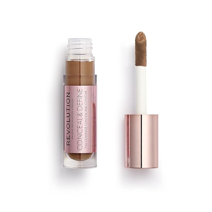 Makeup Revolution Conceal & Define Concealer, Full Coverage Makeup Concealer, Matte Finish & Long Wear, For Dark or Deep Skin Tones, Vegan, C16, 4ml-BrightBean Baby