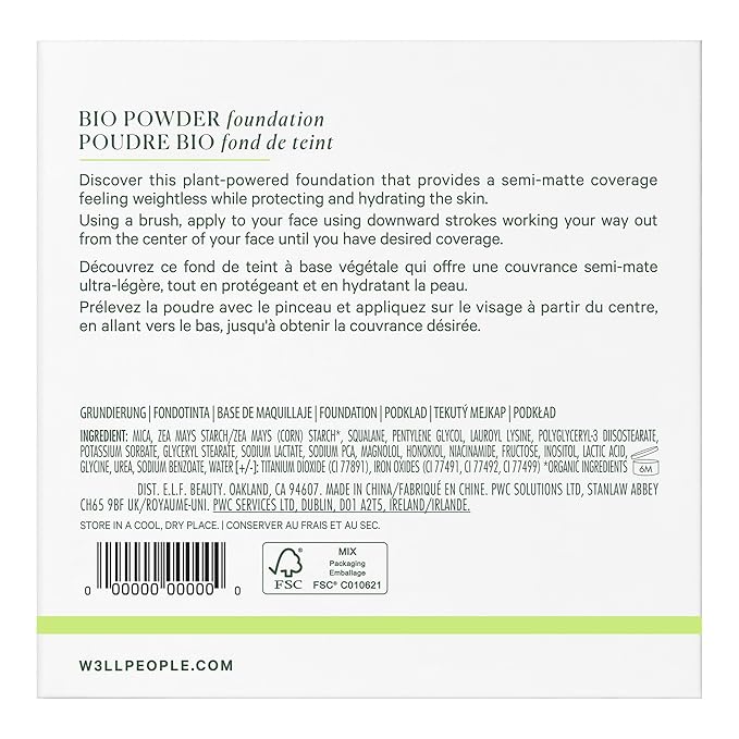 Well People Bio Powder Foundation, Lightweight & Hydrating Foundation For Perfecting & Smoothing Skin, Semi-Matte Finish, Vegan & Cruelty-free, 3W-BrightBean Baby