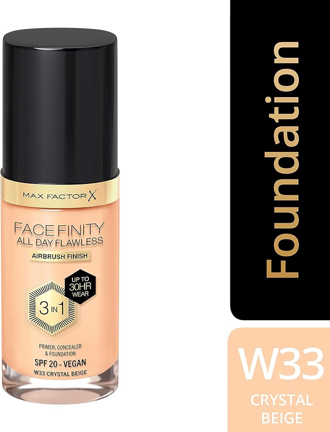 Max Factor Facefinity All Day Flawless 3 In 1 Foundation SPF 20, No. 33 Crystal Beige-BrightBean Baby