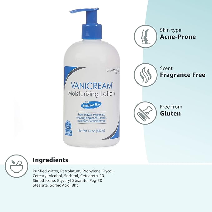 Vanicream Moisturizing Lotion with Pump Dispenser - 16 Fl Oz (Pack of 12) - Formulated Without Common Irritants for Those with Sensitive Skin (Pack of 12)-BrightBean Baby