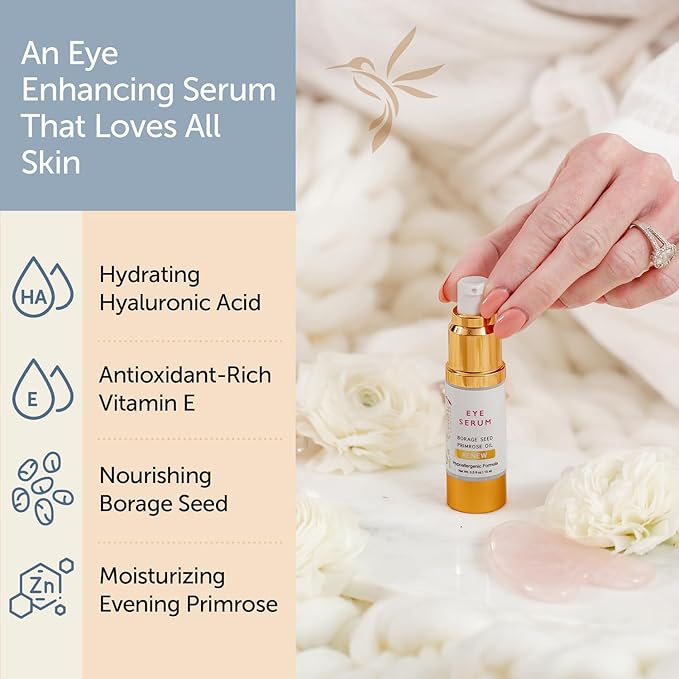 Renew Vegan Under Eye Serum for Dark Circles and Puffiness - Aging Skin Serum for Eye Bags, Fine Lines, Wrinkles, Crows Feet with Borage and Primrose - 0.5 Ounces-BrightBean Baby
