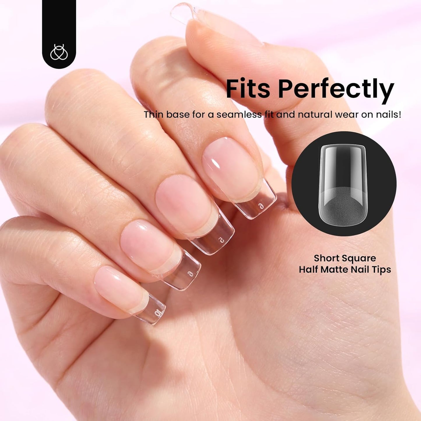 Beetles Gel Nail Tips Etch-X, Square Short, 576Pcs 12 Sizes, Pre-Shaped Half Matte Full Cover Soft Acrylic Fall False Nail Tips Easy DIY Press On Nail Extension Manicure Salon Gift for Women-BrightBean Baby