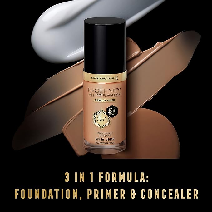 Max Factor Facefinity All Day Flawless 3 In 1 Foundation SPF 20, No. 33 Crystal Beige-BrightBean Baby
