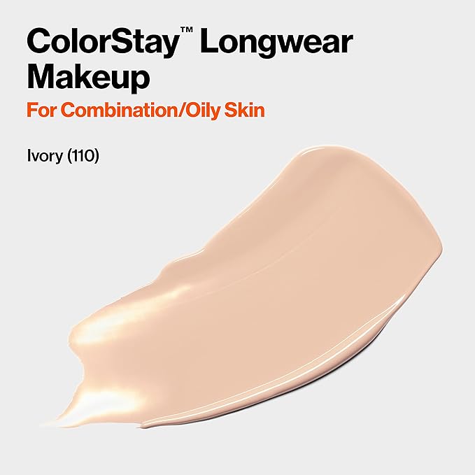 Revlon Liquid Foundation, ColorStay Face Makeup for Combination & Oily Skin, SPF 15, Medium-Full Coverage with Matte Finish, Ivory (110), 1.0 oz-BrightBean Baby
