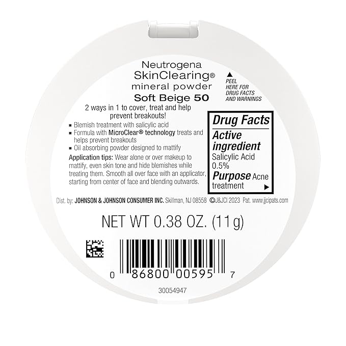 Neutrogena SkinClearing Mineral Acne-Concealing Pressed Powder Compact, Shine-Free & Oil-Absorbing Makeup with Salicylic Acid to Cover, Treat & Prevent Breakouts, Soft Beige 50,.38 oz-BrightBean Baby