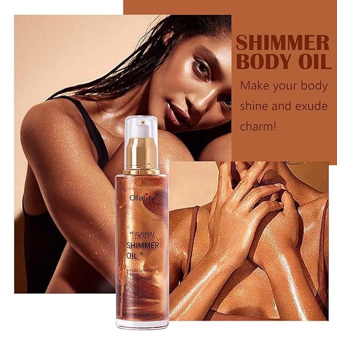 Shimmer Body Oil, Highlighter Makeup Smooth Glitter Glow Liquid Foundation for Face & Body,Liquid Illuminator Body Shimmer Lotion for Women (4# Golden Brown)-BrightBean Baby