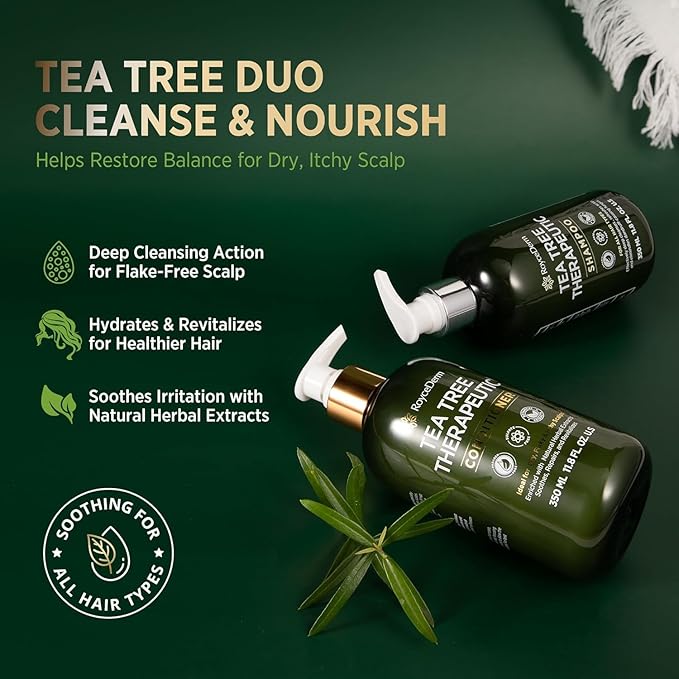 Roycederm Tea Tree Antifungal Shampoo and Conditioner: Complete Scalp Care Solution for Folliculitis, Dry, Itchy, and Flaky Scalp - Infused with Tea Tree Oil, Paraben & Sulfate Free-BrightBean Baby