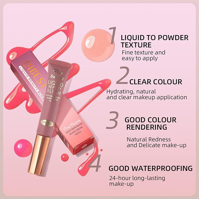 Liquid Blush Beauty Wand Matte Cream Blush Stick with Soft Cushion Applicator For Natural Cheek Tint Blendable Lightweight Long Lasting Dewy Finish makeup blush for Face(03 Plum Wine)-BrightBean Baby