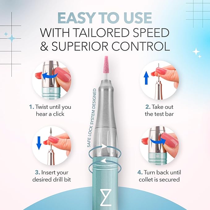 M Mase- Professional Nail Drill Machine - Coreless 2-in-1 Nail File - Electric, Cordless, 35000 RPM, HD Display - Electric Nail Drill for Professional & Home Use (Teal)-BrightBean Baby