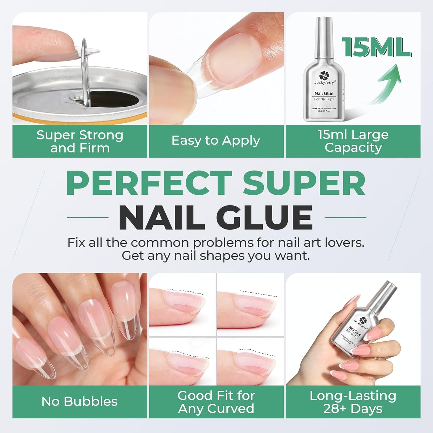 Gel Nail Glue Super Strong: 15ml Nail Glue Gel 6 in 1 for Acrylic Nails Tips and Clear Press on Fake Nails Long Lasting, Salon Art Gift DIY at Home Need U V Light Cured-BrightBean Baby