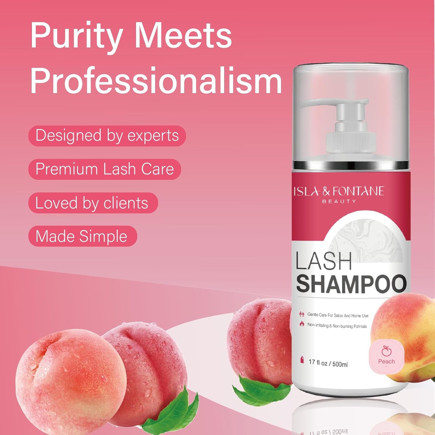 ISLA & FONTANE Lash Shampoo Bulk – Multi-Scent Series – 17 fl oz / 500ml | Gentle Eyelash Cleanser for Lash Extensions | Non-Irritating | Professional Lash Bath Foam For Salon And Home Use (Peach)-BrightBean Baby