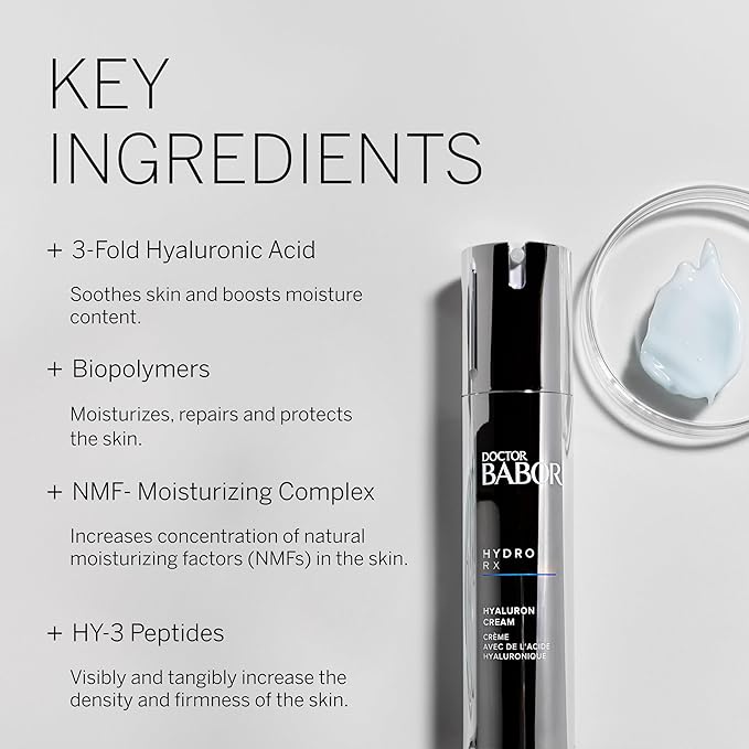 DOCTOR BABOR HydroRX Hyaluron Cream, Lightweight Hyaluronic Acid Face Moisturizer for Dry Skin, Prevents Moisture Loss and Reduces Dryness Lines, Fragrance Free-BrightBean Baby