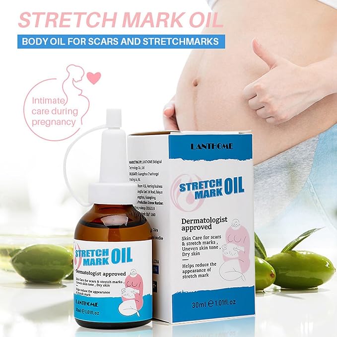 Stretch Mark Pregnancy Massage Oil, Stretch Mark Oil, Skincare Oil for Improve Stretchmarks, Pregnancy Skin Care Fade Stretch Marks, Body Moisturizer for Dry Skin, First Time Mom Gift 30 ml-BrightBean Baby