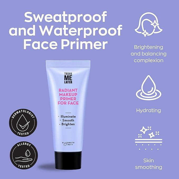 Elizabeth Mott Thank Me Later Radiant Face Primer - Illuminating & Hydrating Makeup Base with Niacinamide for Dewy Skin - Long-Lasting, Oil-Free Formula, Lightweight & Cruelty-Free, 30g-BrightBean Baby