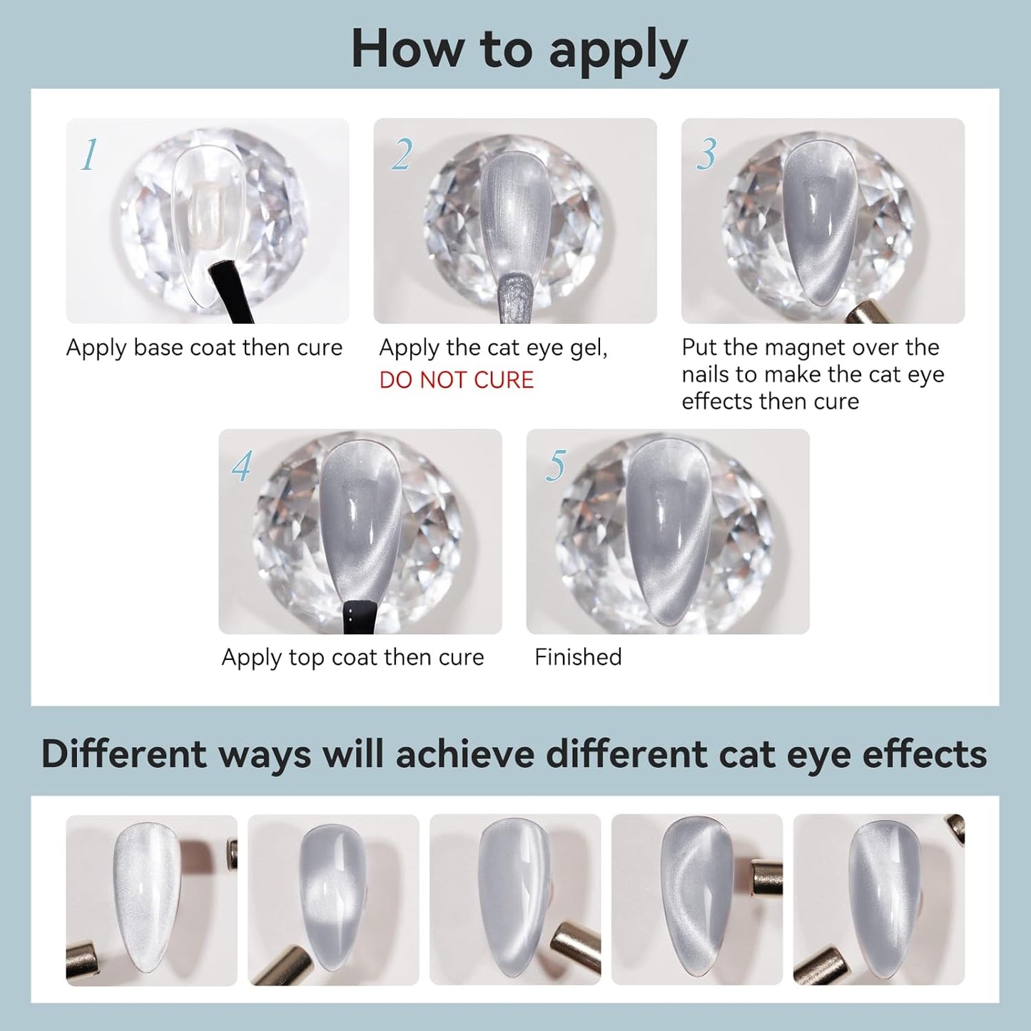 Cat Eye Gel Nail Polish Moonlight Magnetic Nail Polish Silver Glitter Mirror Glass Smoothie Cateye UV Gel Polish Holographic for Nail Art Manicure DIY at Home 1PC 12ML-BrightBean Baby