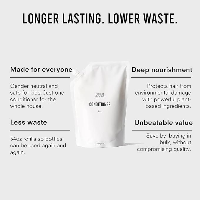 Public Goods Conditioner for Women & Men | Natural Conditioner to Protect & Moisturize Dry Hair | Made with Organic Essential Oils | Sulfate & Paraben Free | Vegan Friendly | 34 Fl Oz Refill-BrightBean Baby