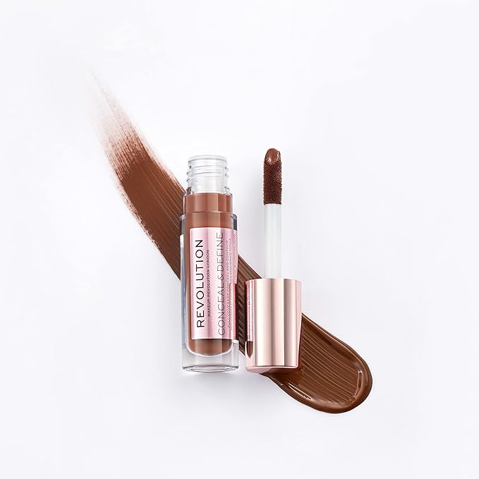 Makeup Revolution Conceal and Define Concealer, Full Coverage & Matte Finish, C17.7 for Dark/Deep Skin Tones, Vegan & Cruelty-Free, 0.7 Fl Oz-BrightBean Baby