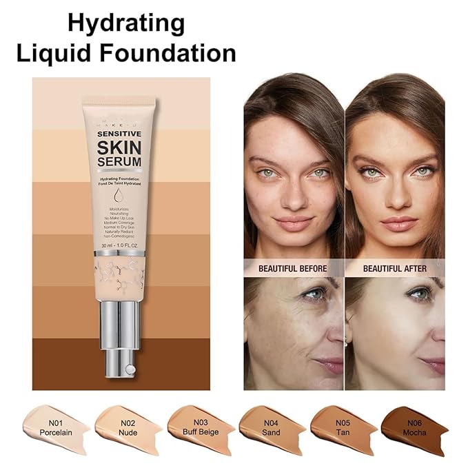 MAEPEOR Hydrating Foundation 6 Colors Full Coverage Liquid Foundation Naturally Mattle Oil-Control Foundation for All Skin Tone (05 Tan)-BrightBean Baby