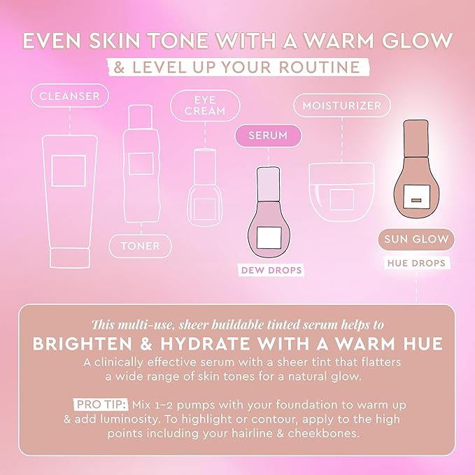 Glow Recipe Hue Drops Tinted Face Serum - Bronzing Drops to Brighten & Hydrate - Skincare Makeup Primer & Liquid Highlighter to Blur Pores for a Radiant, Even Skin Tone - Sunglow (40ml)-BrightBean Baby