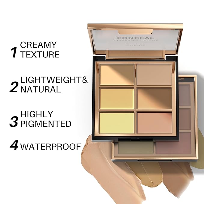 FV 6 Colors Cream Concealer Palette, Full Coverage & Long Lasting Colors Corrector Palette for Dark Circles, Redness, Acne with Natural Finish Cream Foundation Palette, 01 Light Shade-BrightBean Baby