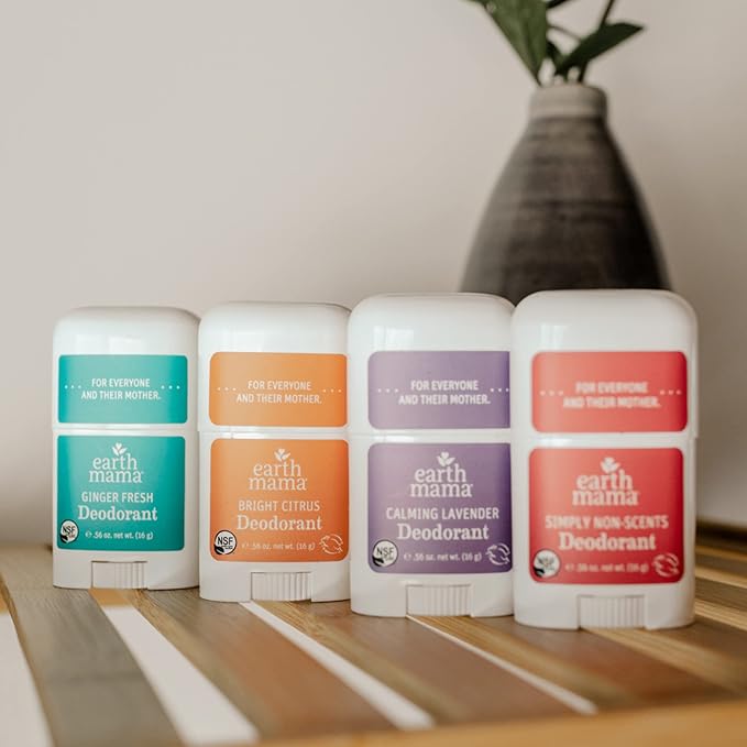 Earth Mama Mini Deodorant Travel Set | Safe for Sensitive Skin, Pregnancy and Breastfeeding, Contains Organic Calendula with No Fragrance Chemicals, No Baking Soda or Aluminum (4-Pack)-BrightBean Baby