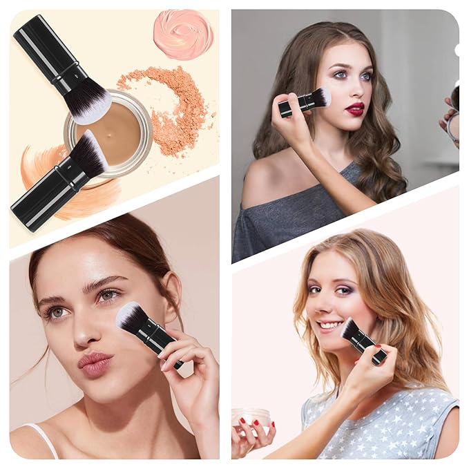 Makeup Brush 2 Pack, Retractable Travel Kabuki Powder Makeup Brush, Foundation Face Blush Brushes for Blending Liquid, Blush, Bronzer, Buffing, Sunscreen,Flawless Cosmetics-BrightBean Baby