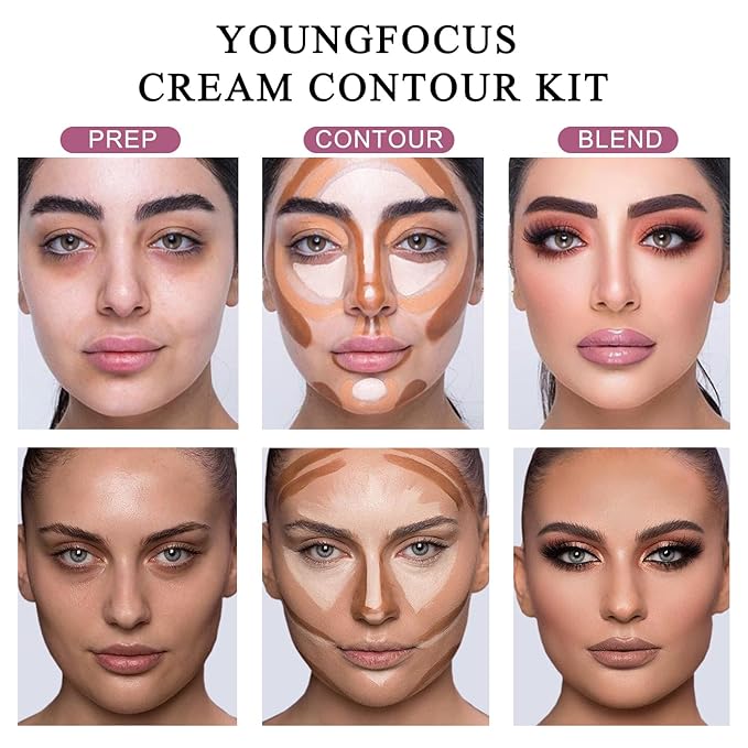 Youngfocus Cosmetics Cream Contour Best 8 Colors Contouring Foundation - Highlighting Makeup Kit/Concealer Palette - Vegan, Cruelty Free and Hypoallergenic - Instruction Manual(Face Blushes)-BrightBean Baby