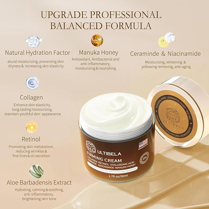 Tighten and Lift Neck Cream, Deep Hydration Neck Firming Cream with Retinol, Collagen & Honey Anti-Aging & Wrinkle Moisturizer for Face, Neck & Décolleté Women & Men 1.7 Fl Oz-BrightBean Baby