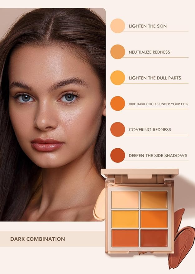 MAEPEOR Face Conceal Contour Palette 6 Colors Full Coverage and Lightweight Concealer Contour Palette Waterproof Long Lasting Contour Palette (Color 03)-BrightBean Baby