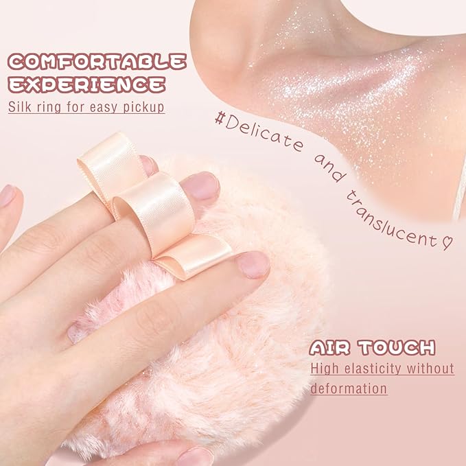 Highlighter Makeup Powder Plush Peach Ball Puff Glitter Shimmer Sparkle Loose Patting Powder for Body Face Hair Multi-Use High Gloss Shine Bright Illuminator Makeup Glossy Diamond Glow-BrightBean Baby