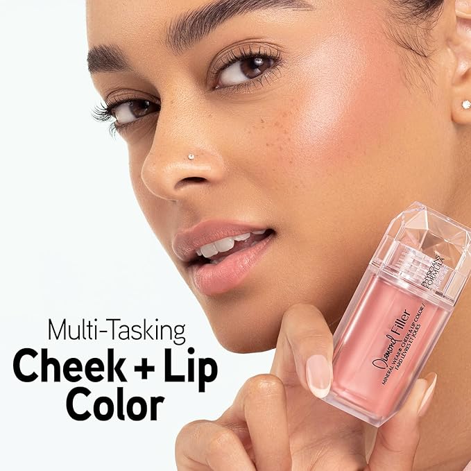 Physicians Formula Mineral Wear®Diamond Filler Cheek & Lip Color, Serum-to-Cream Multi-Use Liquid Blush Formula, Plumps & Smooths for Fuller Looking Cheeks & Lips, Monochromatic Look - Brilliant Peach-BrightBean Baby