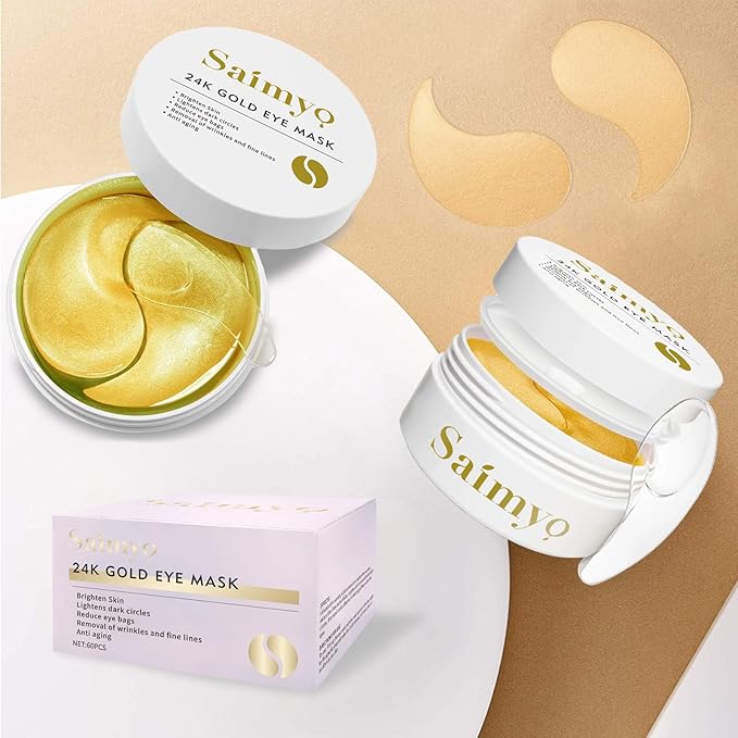 24K GOLD Eye Mask– 60 Pcs - Gold Under Eye Mask Retinol & Collagen - Puffy Eyes and Dark Circles Treatments – Look Younger and Reduce Wrinkles and Fine Lines Undereye-BrightBean Baby