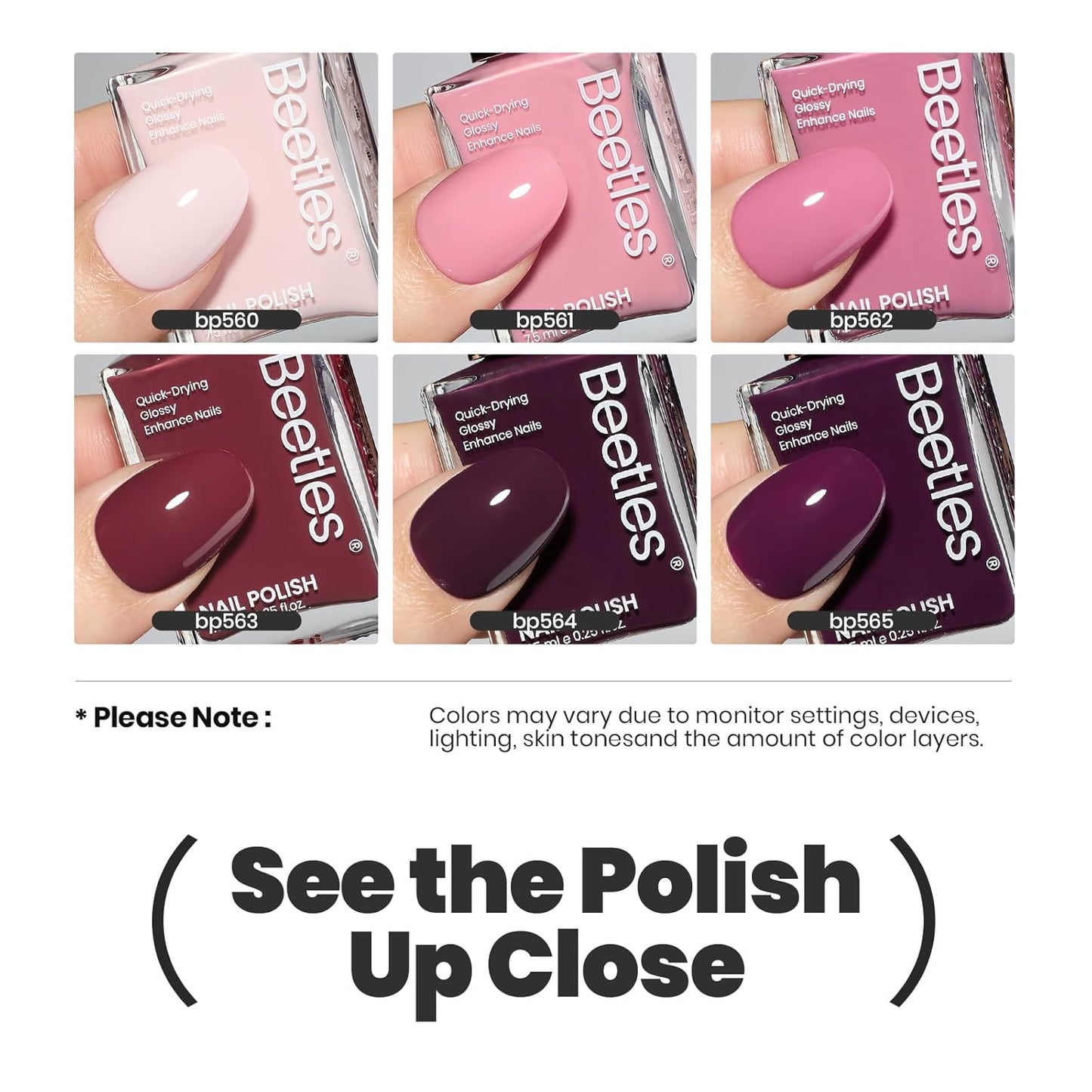 Beetles Nail Polish Set - Twilight Rose 6 Colors Quick Dry Baby Pink Burgundy Red Purple Plum High-Gloss Long-Lasting Nail Polish for DIY At-Home Manicure Fall Gift for Women-BrightBean Baby