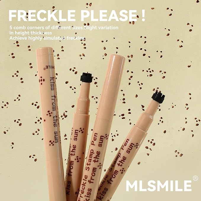AKARY Stamp Freckle Pen Natural Lifelike Fake Freckles Makeup, Waterproof Long Lasting Quick Dry 5 Comb Corners Natural Like Face Freckle Makeup Pen for Effortless Sunkissed Makeup, 04-Dark Brown-BrightBean Baby