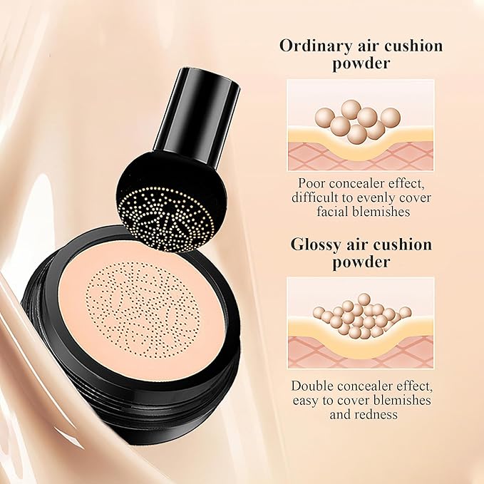 Mushroom Head Air Cushion CC Cream Foundation - Moisturizing & Long-Lasting BB Cream Concealer Makeup Base for All Skin Types, Brighten Long - Lasting Even Color Correcting Concealer (Deep)-BrightBean Baby