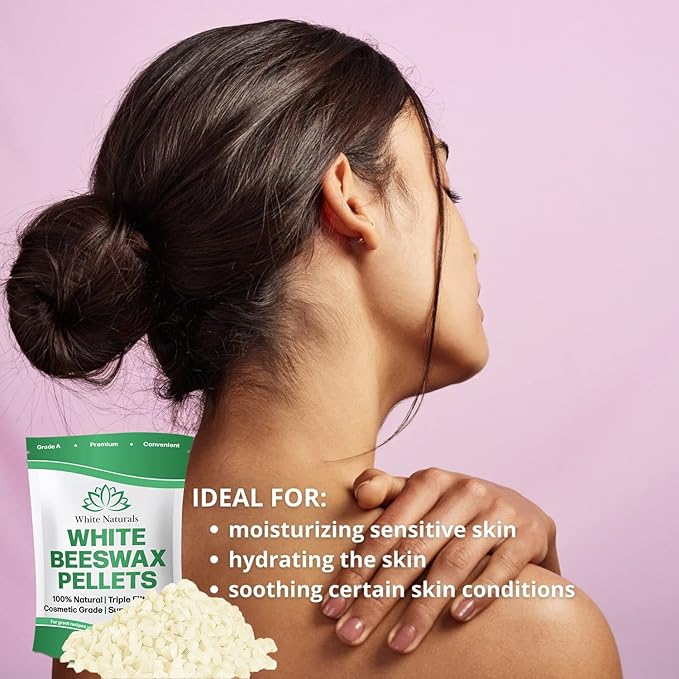 White Beeswax Pellets 2lb (1lb in Each Bag), Pure, Natural, Cosmetic Grade, Organic, Bees Wax Pastilles, 3X Filtered, Great For Soap Making, Candles, DIY Lip Balms, Sunscreen By White Naturals-BrightBean Baby