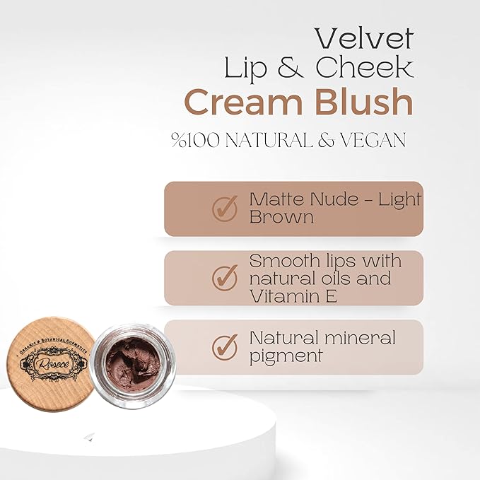 2-in-1 Cream Cheek Blush + Lip Color | Natural Mineral pigment | Soft Lips with natural oils and Vitamin E | 100% Plant ingredients, Vegan (Sunset/Matte-Velvet, 0.25fl oz)