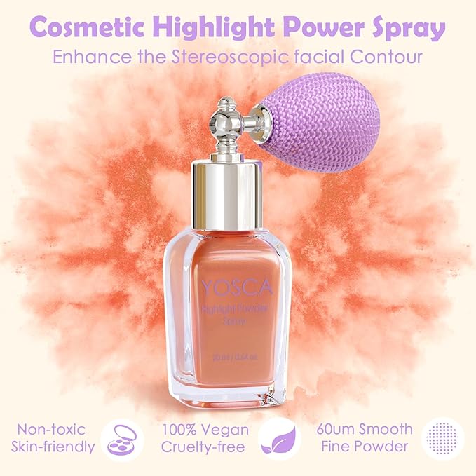Yosca Highlighter Powder Spray, 20ML Cosmetic Grade Shimmer Powder Glitter Spray Sparkle Highlighter Makeup Festival Concert Accessorise for Rave Clothes Hair Face Nail Art - Metal Stawberry-BrightBean Baby