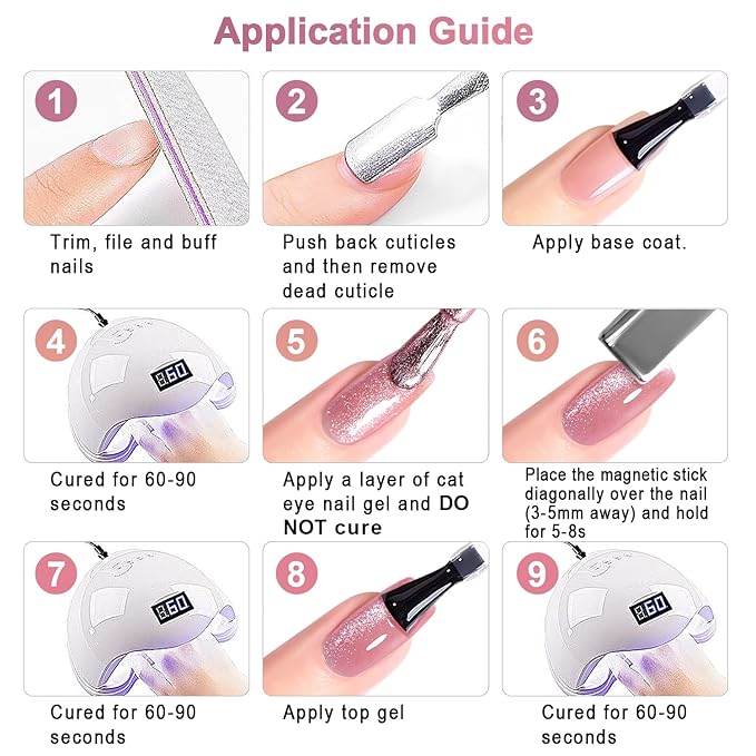 RARJSM Nude Cat Eye Gel Polish Set 6 Pcs Sparkle Diamond Glitter Sheer Purple Soft Pink Chanpagne Gold Velvet Ice Jelly Glass Cateye Gelpolish with Magnet Stick UV LED Curing Requires Home Manicure-BrightBean Baby