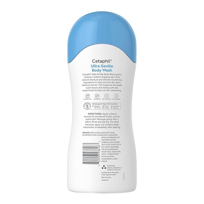 Cetaphil Ultra Gentle Refreshing Body Wash, For Dry To Normal, Sensitive Skin, Aloe Vera, Vitamin B5, Hypoallergenic, Dermatologist Tested, Fragrance Free, 16.9oz Pack of 3-BrightBean Baby