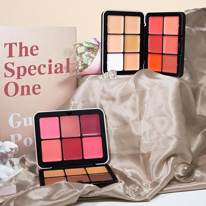 Cream Blush & Concealer Palette, 12 Colors, Long Wearing, Smudge Proof, Blendable Matte Finish, Face Makeup (02)-BrightBean Baby