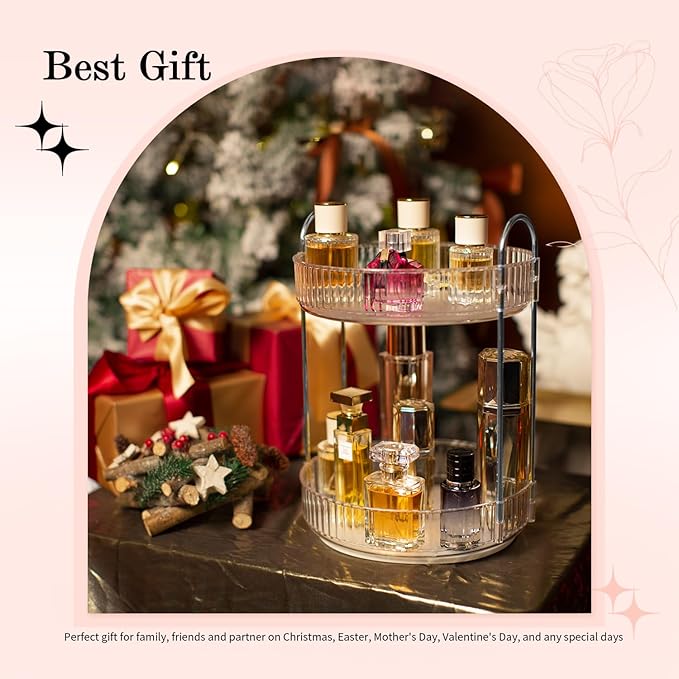 Rotating Makeup Organizer, 360° Spinning Makeup Storage Holder Rack, Dresser Bathroom Organizer Countertop, Large Capacity Perfume Skincare Lipstick Organizer for Vanity.(2 Tiers, Transparent)-BrightBean Baby