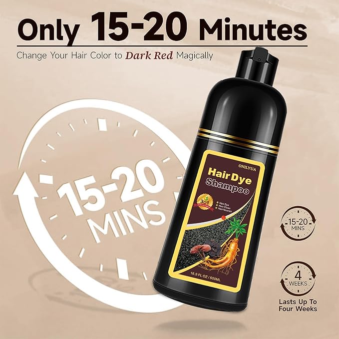 Dark Wine Red Hair Dye Shampoo, 100% Gray Hair Coverage for Men & Women, Instant and Long-lasting Hair Color Shampoo in Minutes, 3 in 1 Pure Plant Extract Natural Hair Dye Kit for All Hair Types-BrightBean Baby