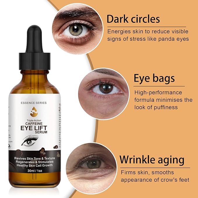 Caffeine Eye Serum - with EGCG, Vitamin C, Hyaluronic Acid, Collagen, Caffeine Eye Lift Serum - Reduces Puffiness, Dark Circles, Under Eye Bags, Wrinkles and Fine Lines Around The Eyes (30ml)-BrightBean Baby