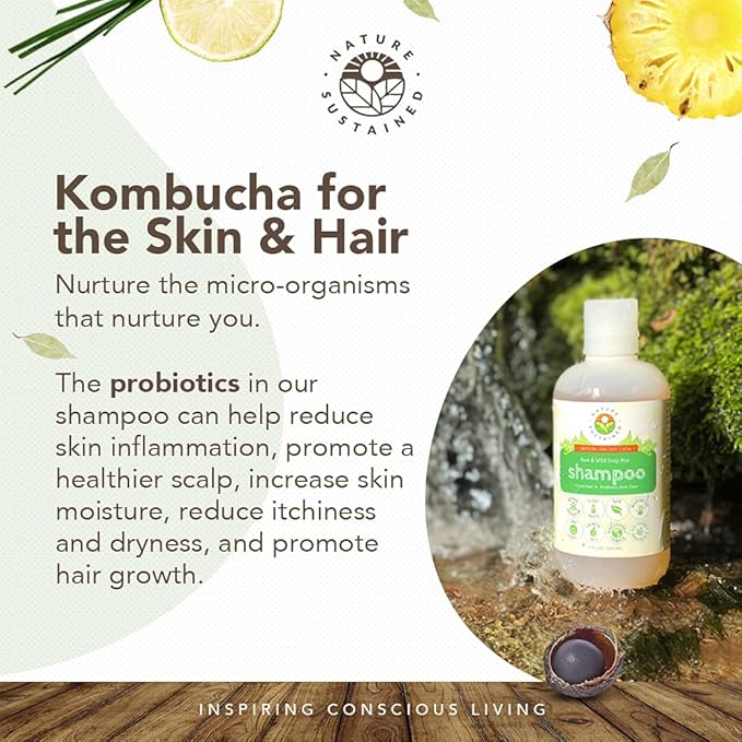 Organic Shampoo - Raw & Wildcrafted with Probiotics, Hypoallergenic Natural & Sulfate Free Shampoo for Sensitive Scalp, Dry Hair, Dandruff, Eczema & Psoriasis, 9oz, Lemongrass-BrightBean Baby