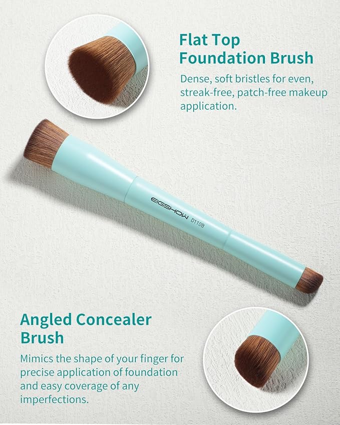 EIGSHOW Foundation and Concealer Brush, Dual Ended Makeup Brush For Flawless Foundation Coverage, Under Eye Concealer, Vegan & Cruelty-free (D110B)-BrightBean Baby